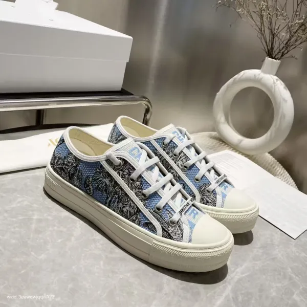 Dior B23 Palm Print Blue Canvas Sneakers - 1