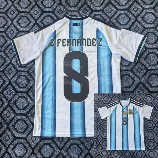 Design Argentina National Team 2024 Home Jersey E. Fernández #8 Blue and White Stripes Jersey - 1