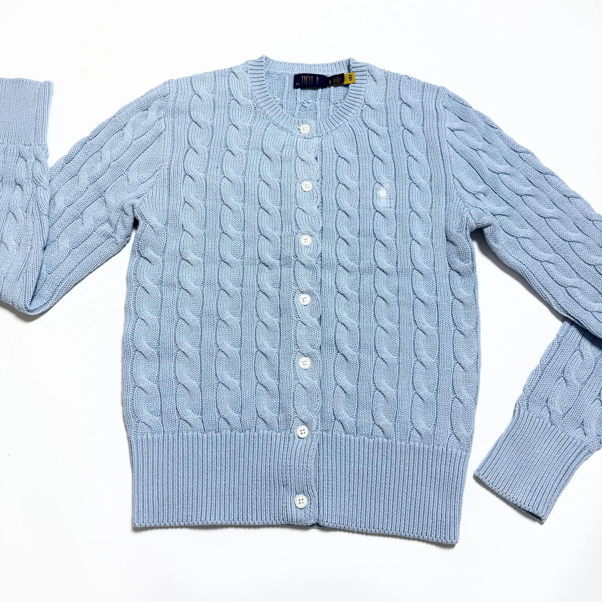 Polo Ralph Lauren Cable Knit Cardigan Light Blue Sweater - 14