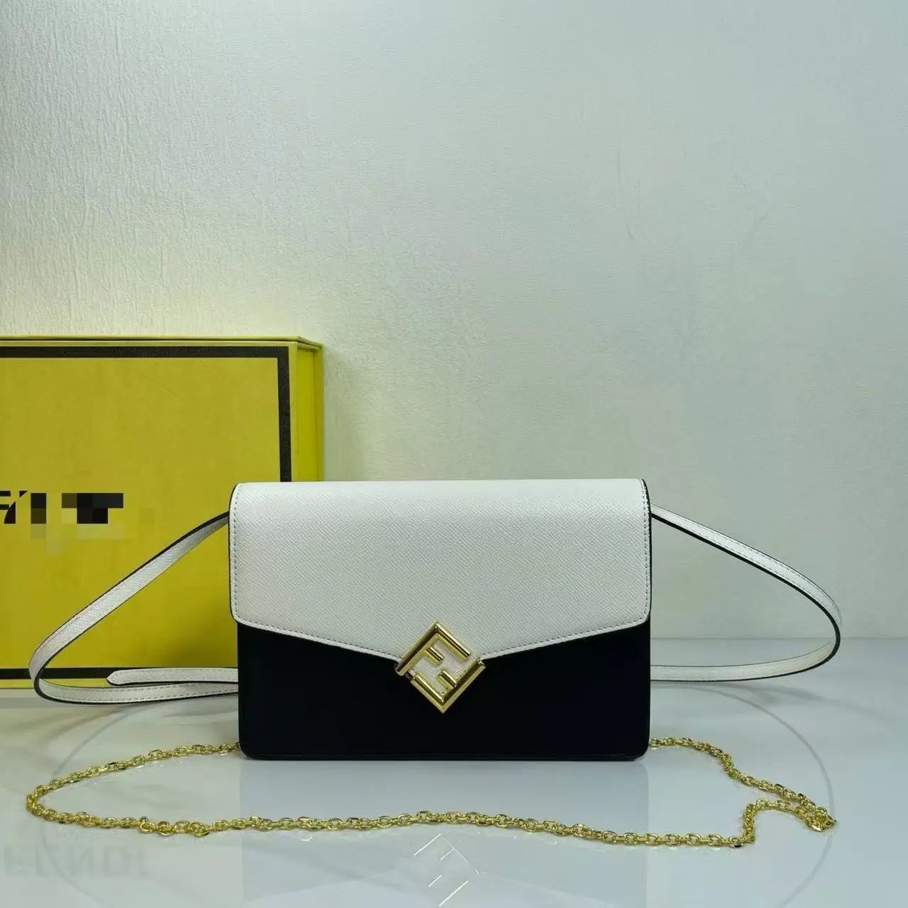 Fendi FF Logo Clutch in Burgundy with Gold Chain Strap Clutches - 5