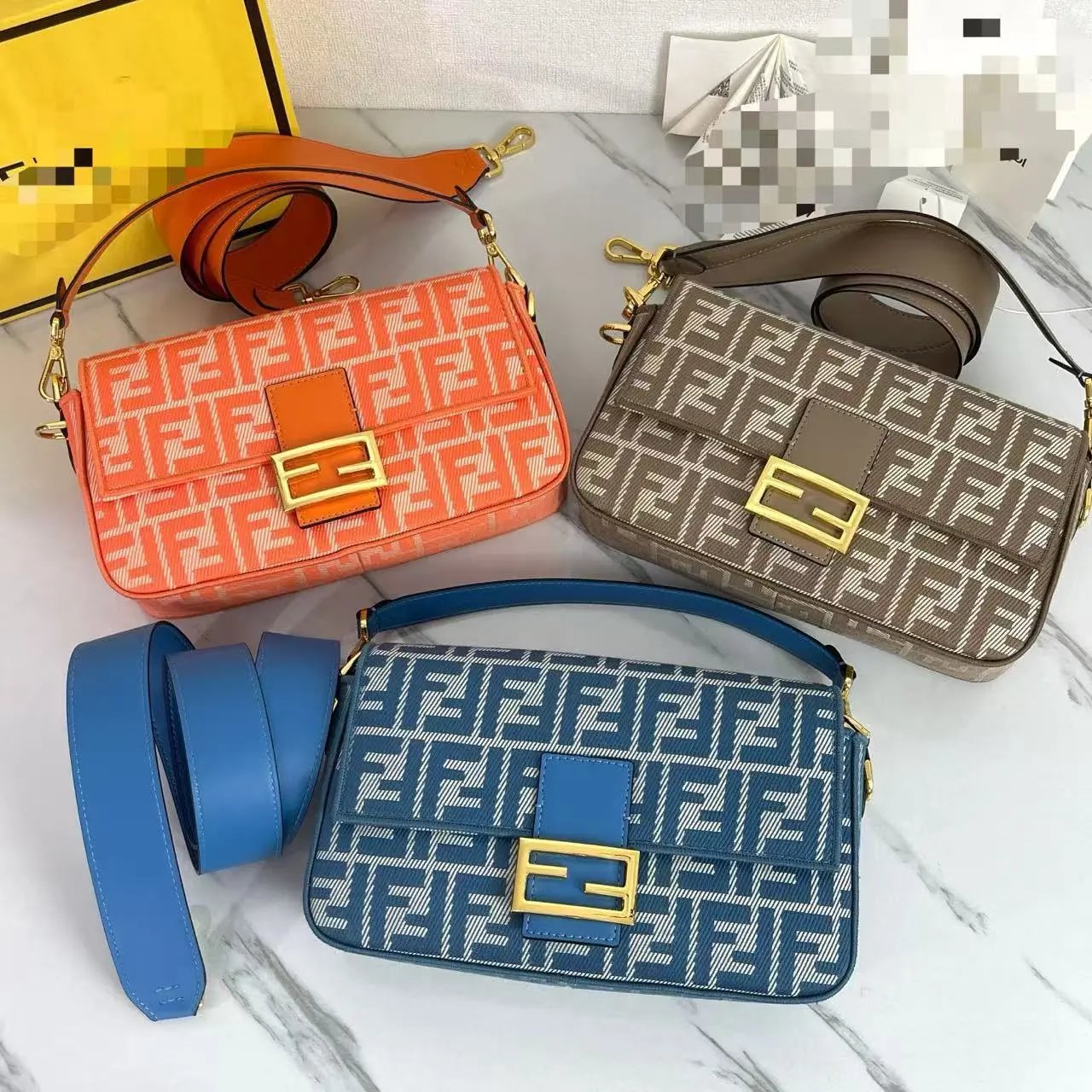Fendi Baguette FF Logo Orange Canvas Shoulder Bag - 2