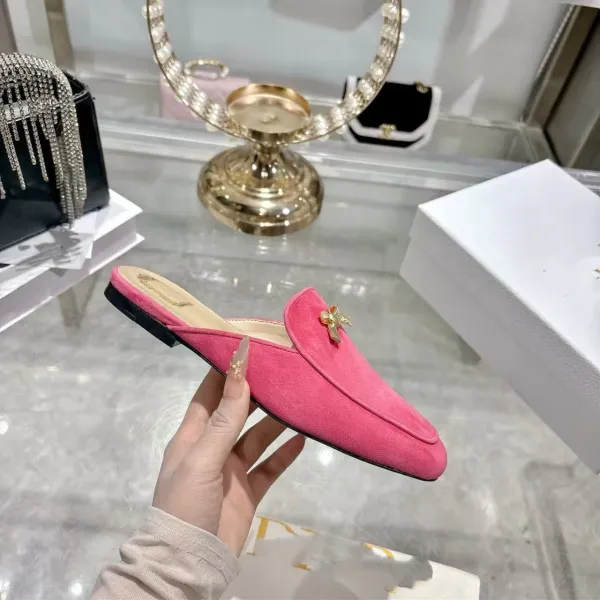 Design Suede Loafer Mule Pink Shoes - 4