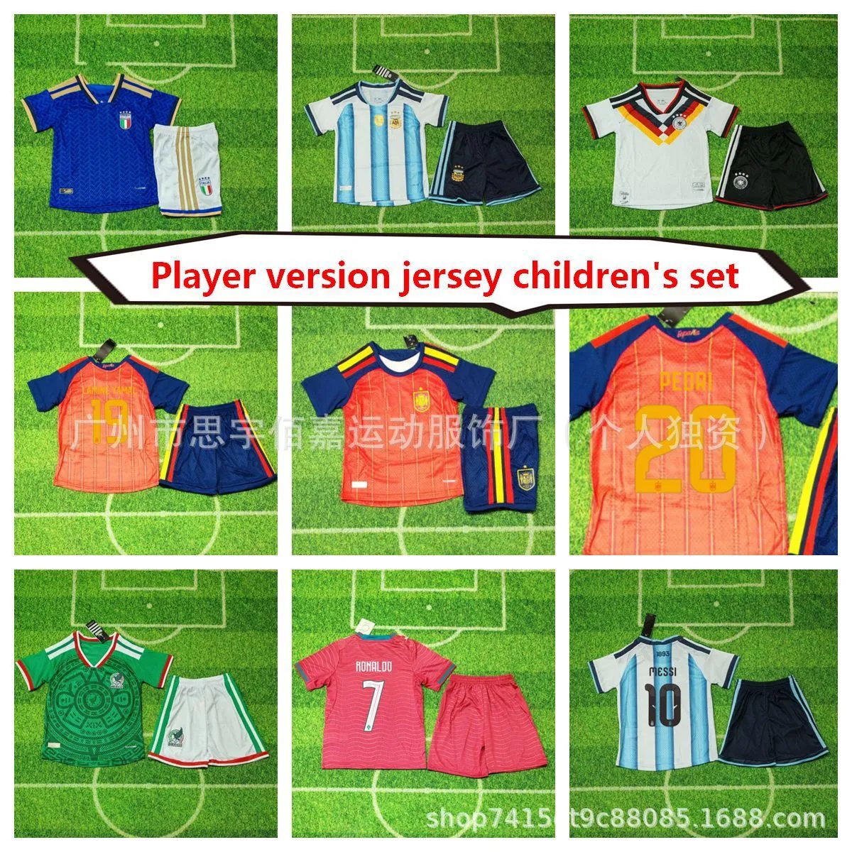 Design Argentina National Team Messi #10 Home Jersey Set Blue and White Stripes Jersey and Shorts Sets - 2