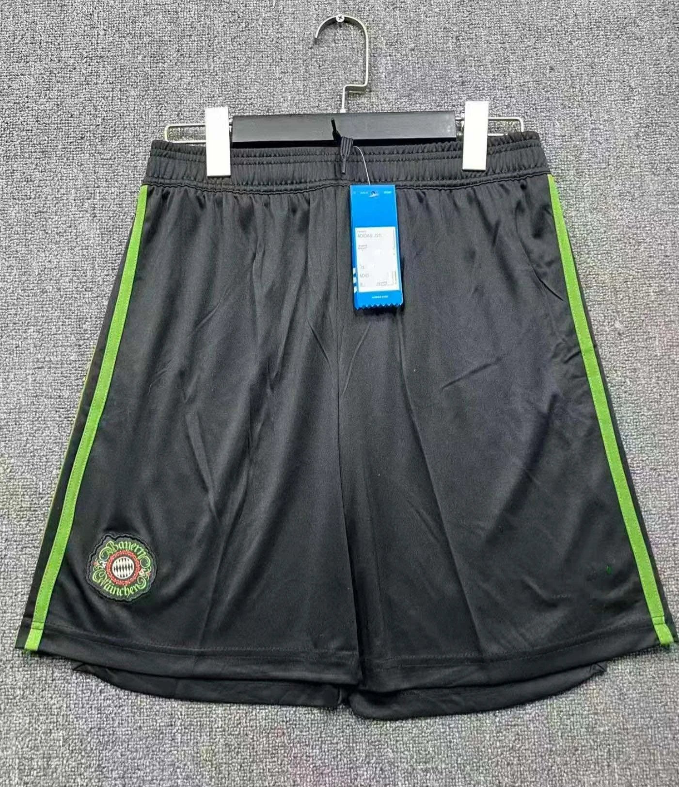 Adidas Bayern Munich Training Shorts Black with Lime Green Stripes - 1