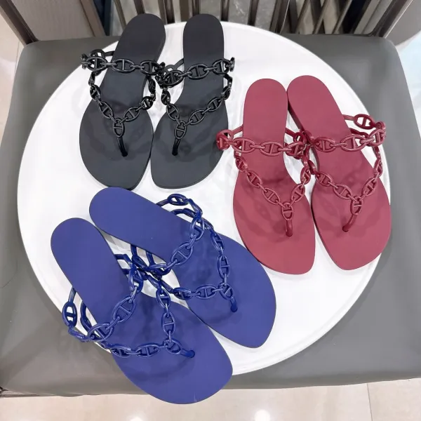 Hermès Chaine d'Ancre Flip-Flops Black Sandals Slippers - 6