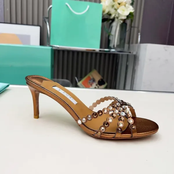 Chloé Susanna Crystal-Embellished Gold Metallic Mule Heels - 1