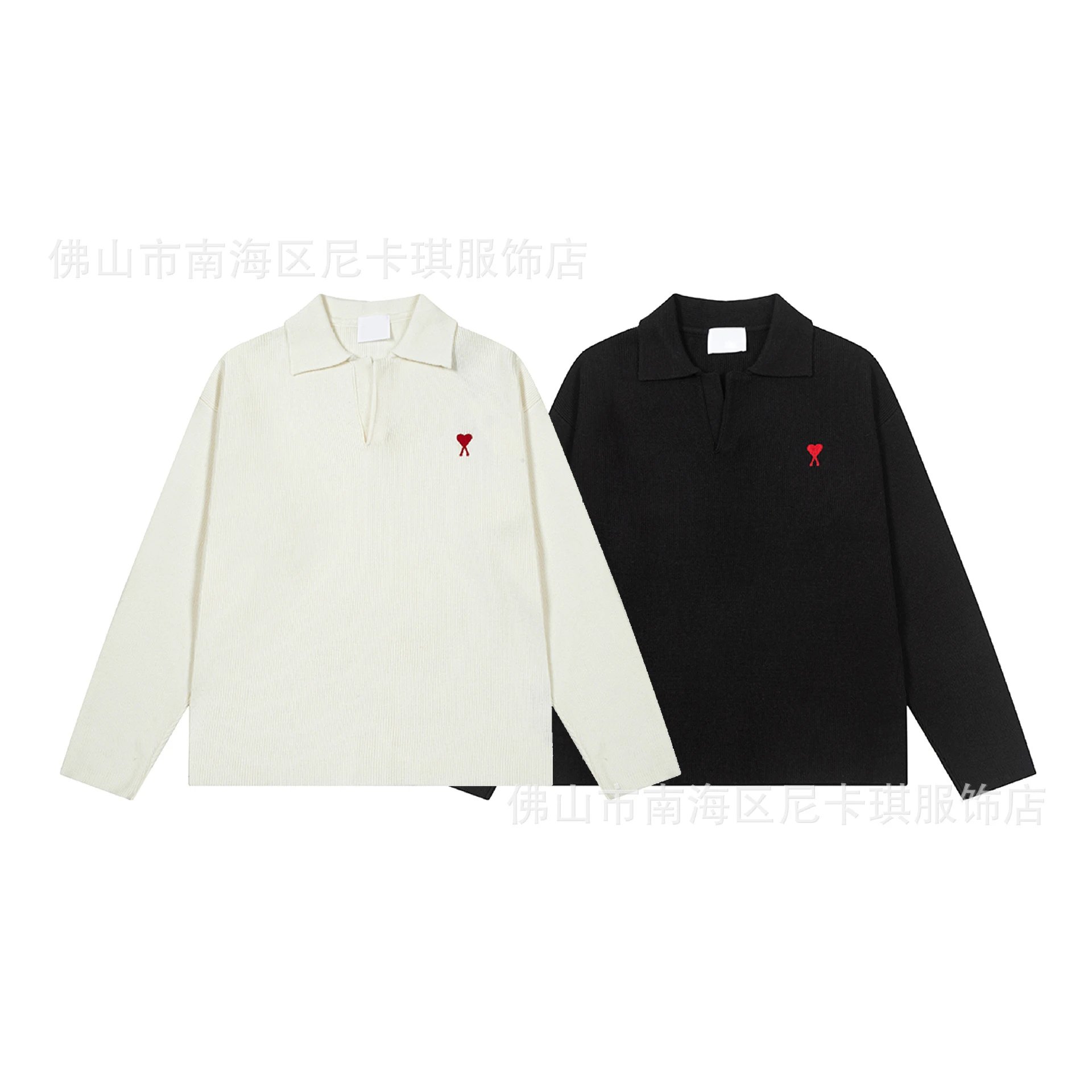 Design Knit Polo Sweater with Heart Logo Olive Green - 2