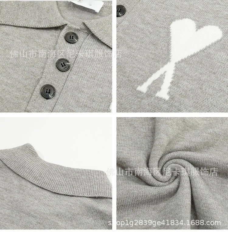 Ami Paris Heart Logo Knit Polo Yellow Sweater - 4
