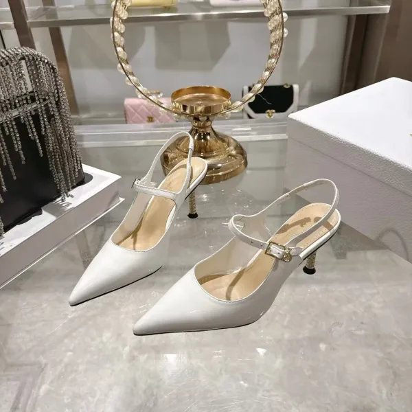 Design Slingback Stiletto Heel Black Patent Leather Pointed-Toe Heels - 3
