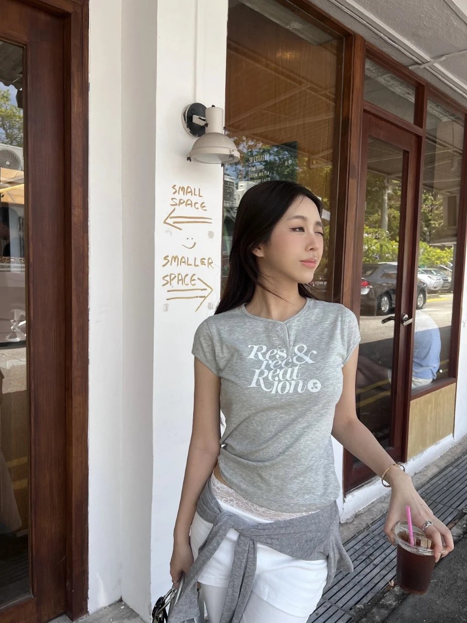 Rest & Recreation Logo Print Henley T-Shirt Gray - 16