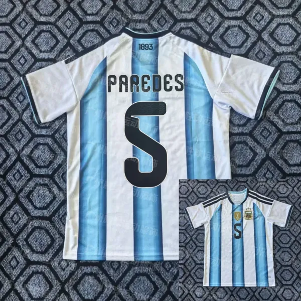 AC Milan Argentina National Team 2022 Home Jersey Paredes #5 Blue and White Striped Soccer Jersey - 1