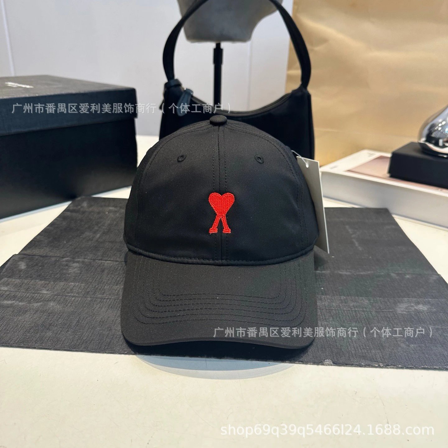 Comme des Garçons Play Heart Embroidered Black Baseball Cap - 9