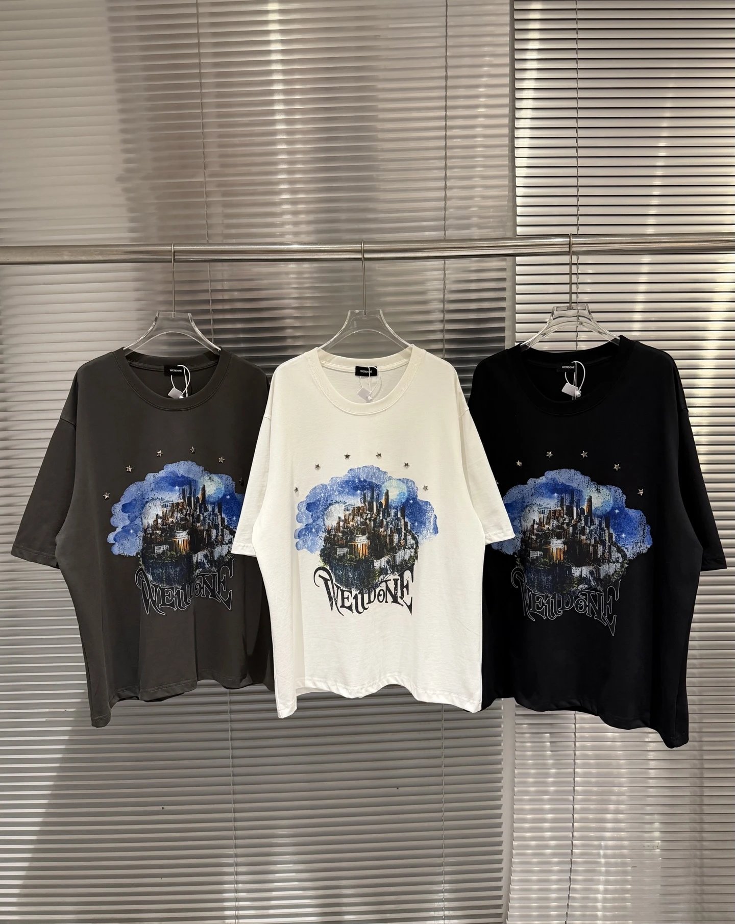 Design Wetdone Cityscape Cloud Print Black Oversized T-Shirt T-Shirts - 10