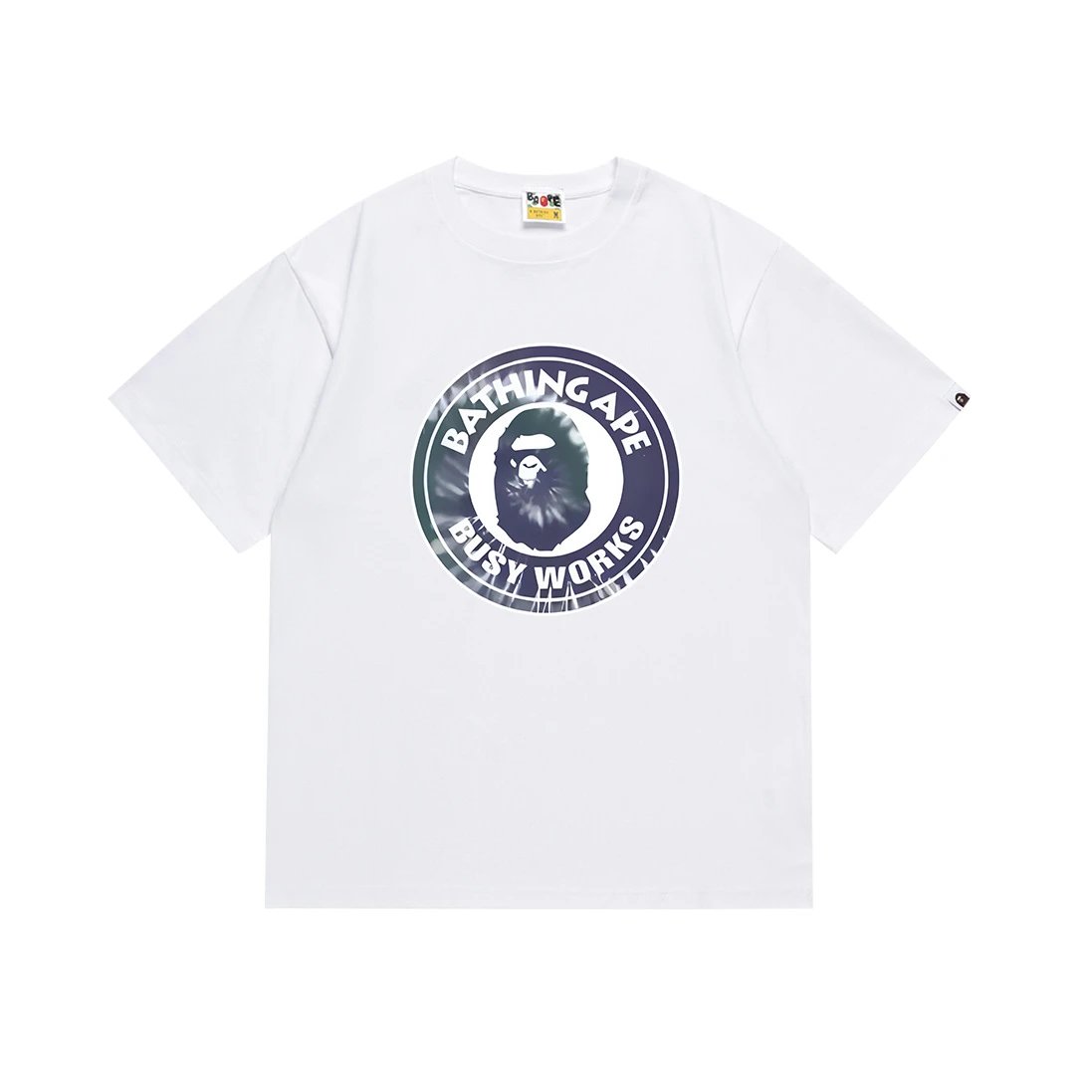 A BATHING APE T-Shirts Head Graphic Short-Sleeve T-Shirt — 078 White and Blue