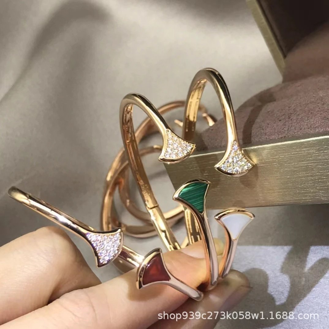 Design Fan-Shaped Inlay Bangle Rose Gold Bracelet Jewelry - 2