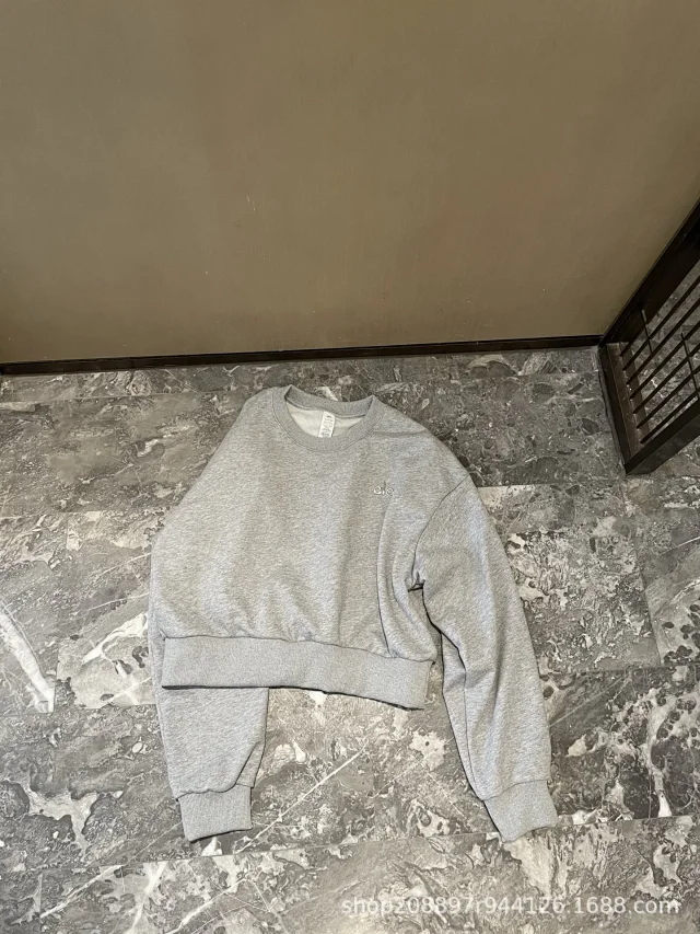Alo Hoodies & Sweatshirts Cropped crewneck sweatshirt with embroidered chest logo product detail image 8
