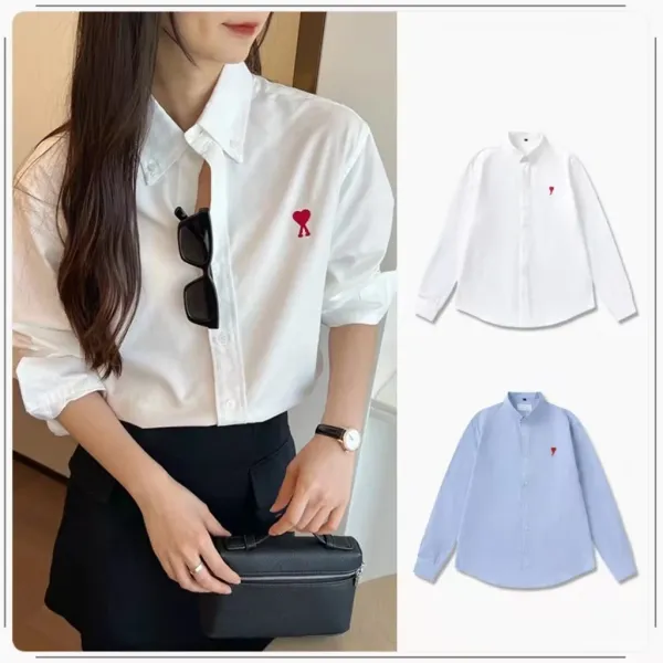 AMI Paris Heart Logo Oxford Shirt Light Blue - 51