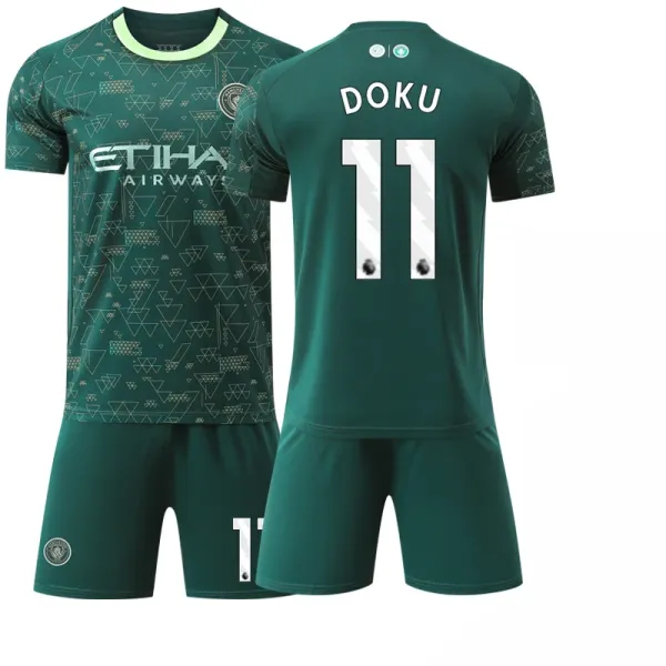 Manchester City FC 2023-24 Third Kit Haaland #9 Green Jersey Set - 11
