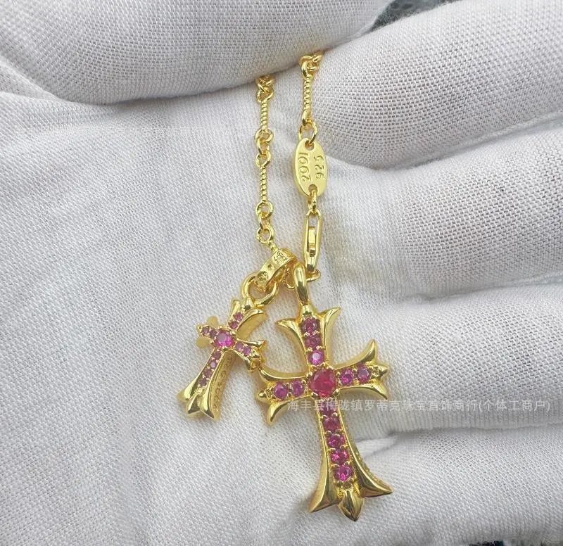 Chrome Hearts Double Cross Pendant Necklace Gold Jewelry - 19