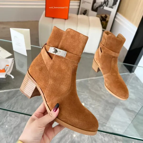 Hermès Kelly Bootie Camel Suede Ankle Boots - 1