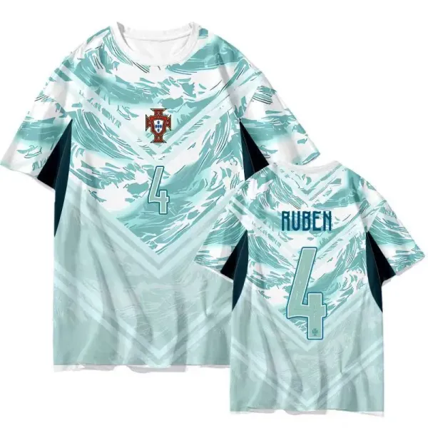 Portugal National Team Ruben Dias #4 Abstract Wave Jersey T-Shirt - 1