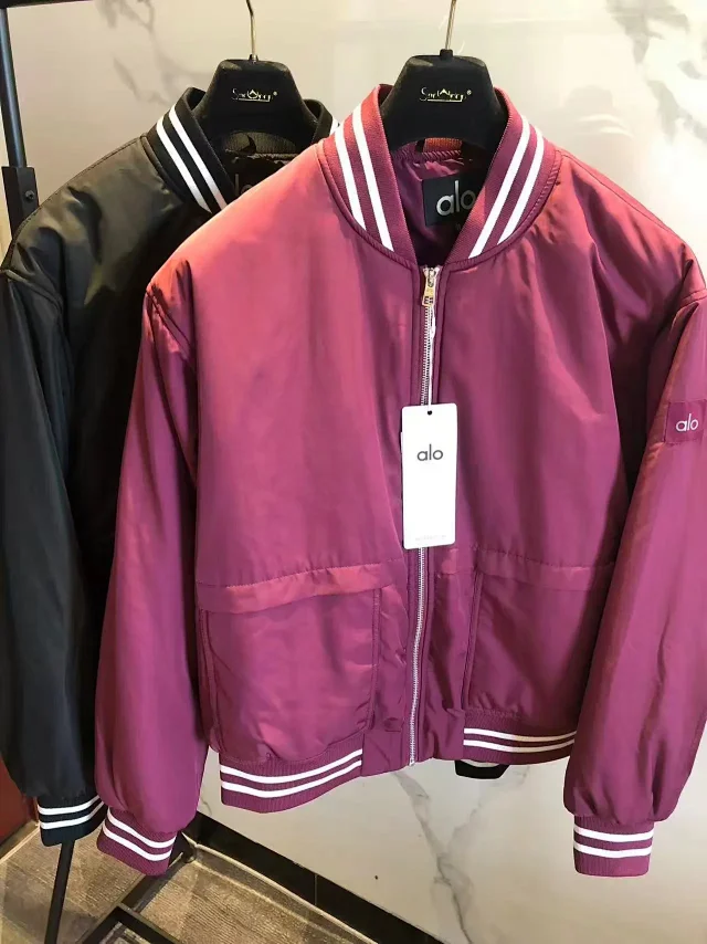 Alo Jackets Padded satin bomber jacket with striped rib-knit trim product detail image 6