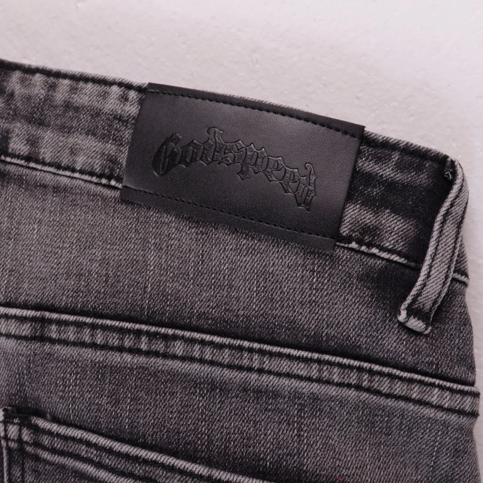 Godspeed Logo-Embroidered Distressed Black Flared Jeans - 8