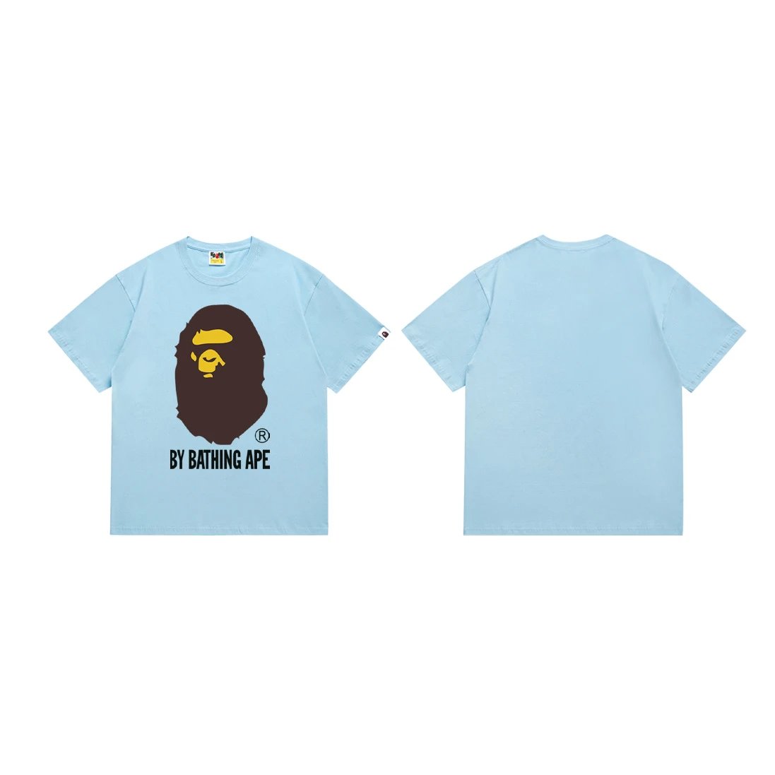 A BATHING APE T-Shirts Head Graphic Short-Sleeve T-Shirt — 040 blue color