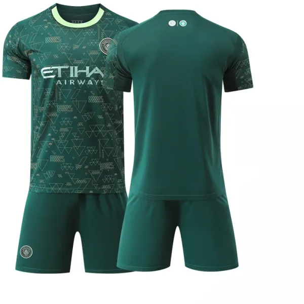 Manchester City FC 2023-24 Third Kit Green Geometric Pattern Jersey and Shorts Set - 1