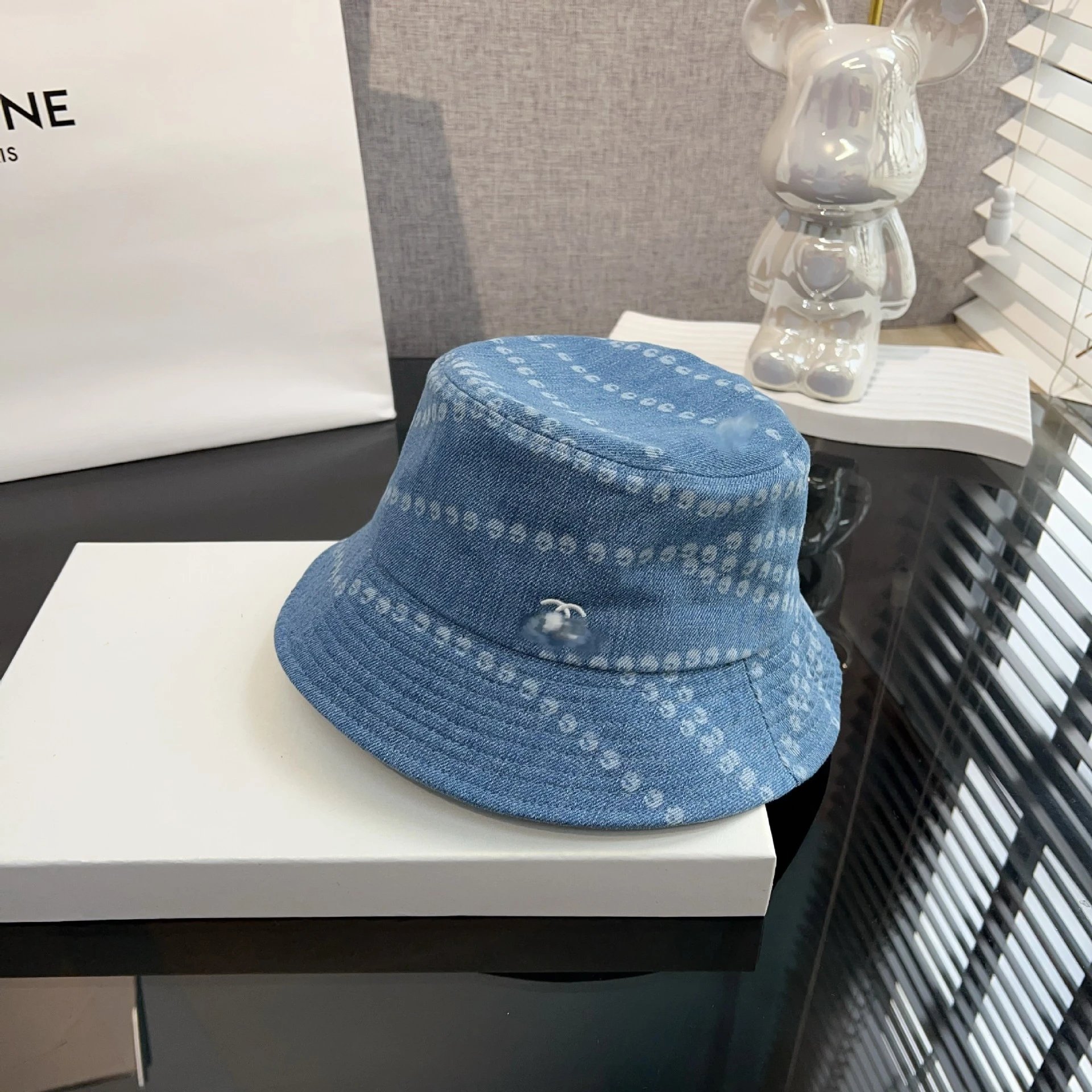 Chanel Denim Baseball Cap with CC Motif in Blue Hats - 8