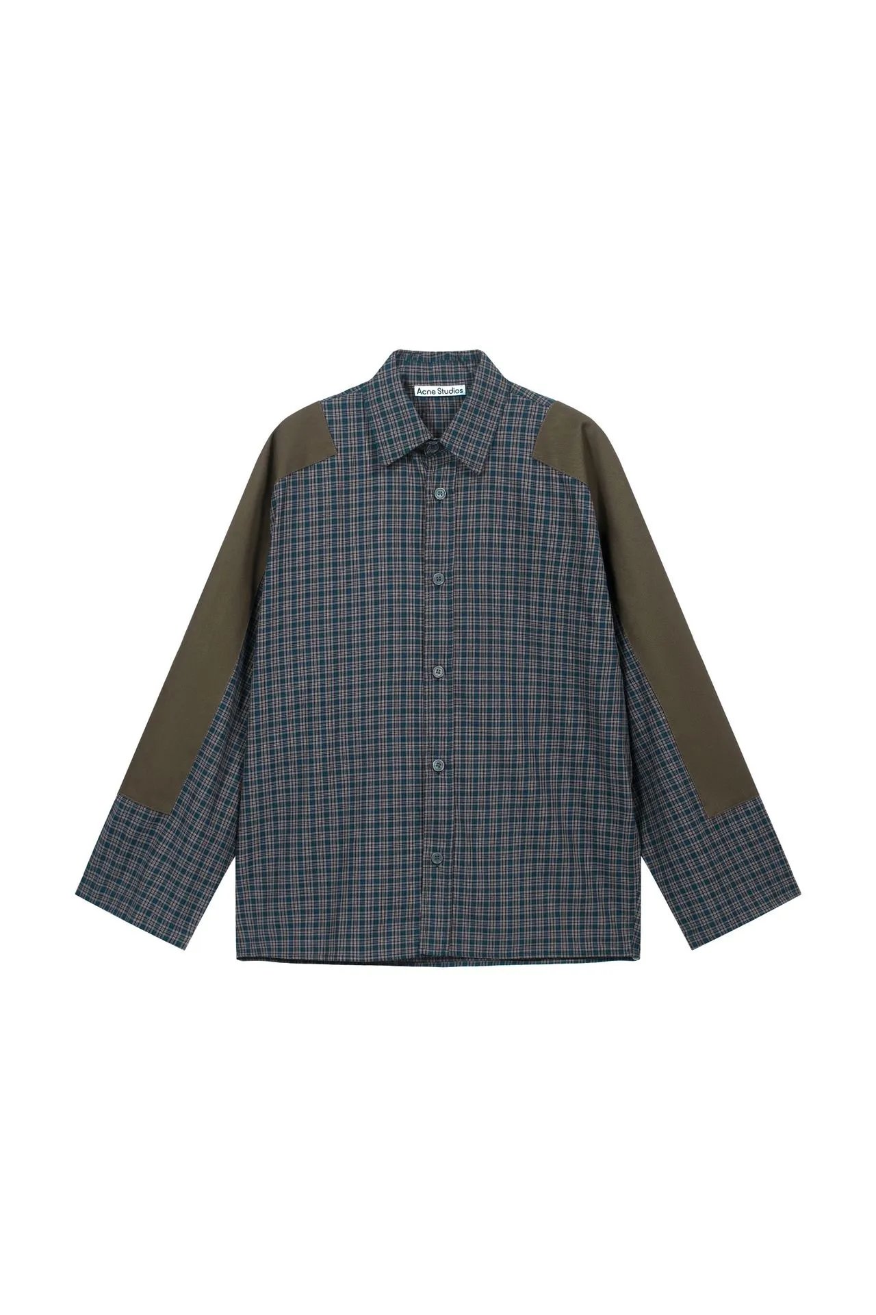 Acne Studios Plaid Shirt with Contrast Sleeves Red Beige - 5