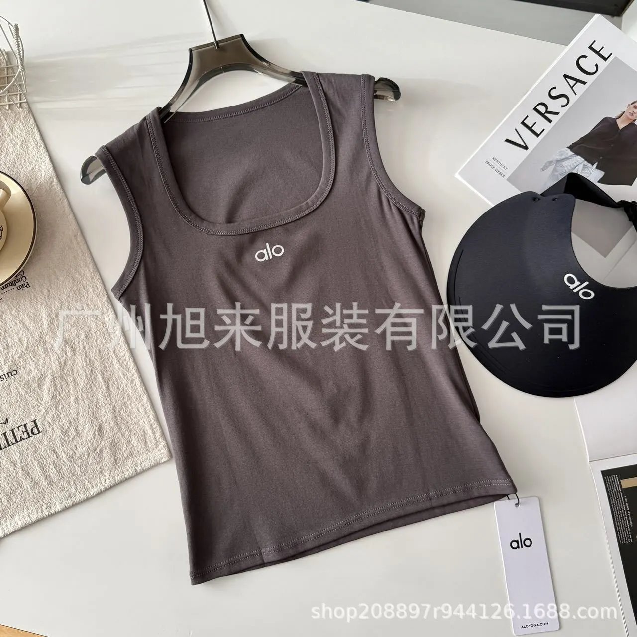 Alo Yoga Essential Ribbed Tank Top Olive Green Vest-Top - 6