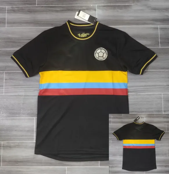 CBF Colombia National Team Retro Jersey Black Yellow Blue Red T-Shirt T-Shirts - 1