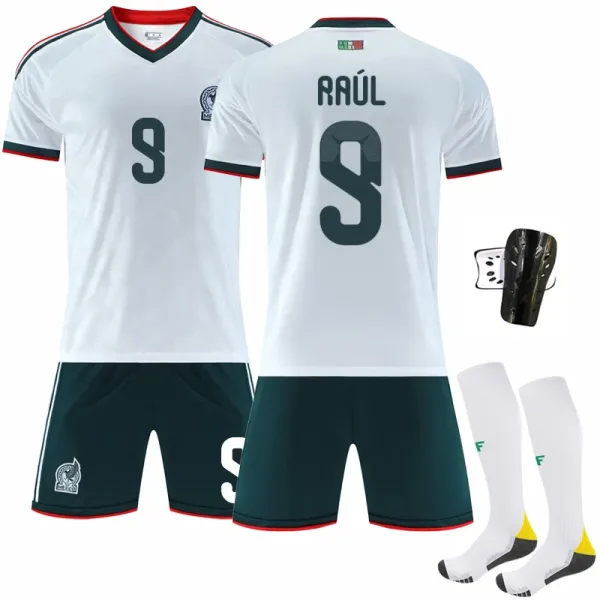 Design Mexico National Team H. Lozano #22 Away Jersey Set White / Green Jersey - 4