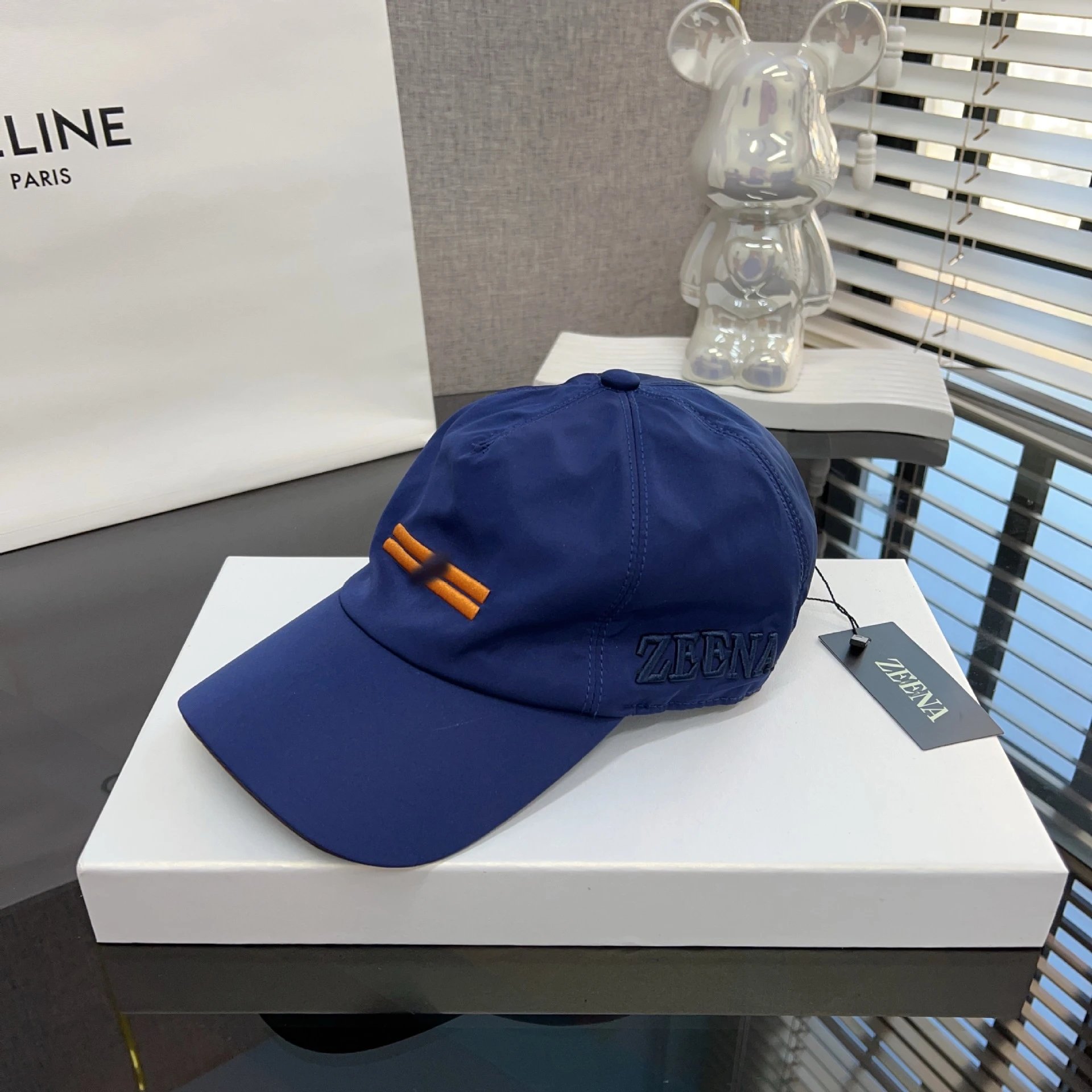 Zegna Baseball Cap Navy with Orange Stripe - 9