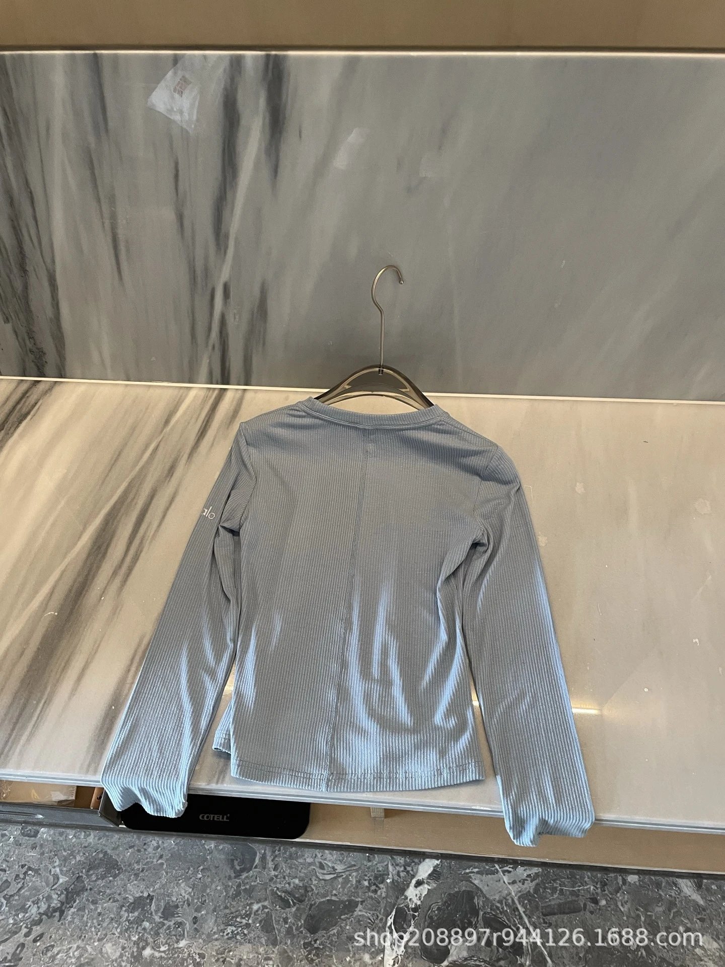Alo Ribbed Long Sleeve Base Layer White Top - 4