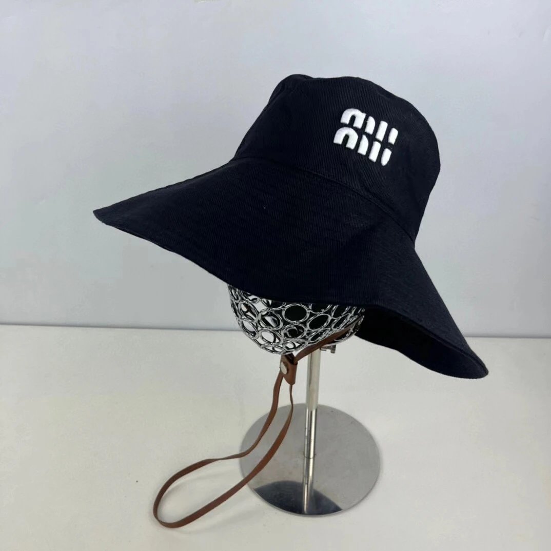 Design Beige Bucket Hat with Leather Strap and White Logo Patch Bucket Hat - 7