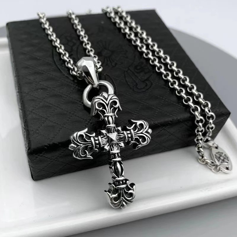 Chrome Hearts Ornate Cross Pendant Necklace Silver Jewelry - 2