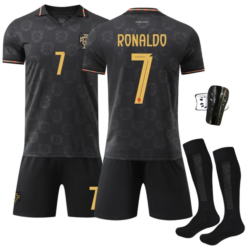 Portugal National Team Ronaldo #7 Black Away Kit Jersey and Shorts - 6
