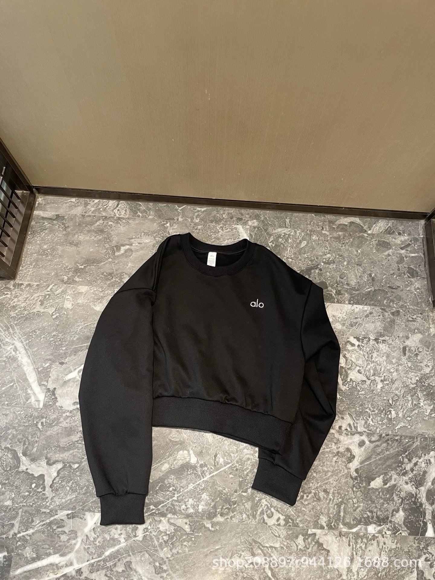 Alo Cropped Logo Sweatshirt Light Blue Hoodie - 11