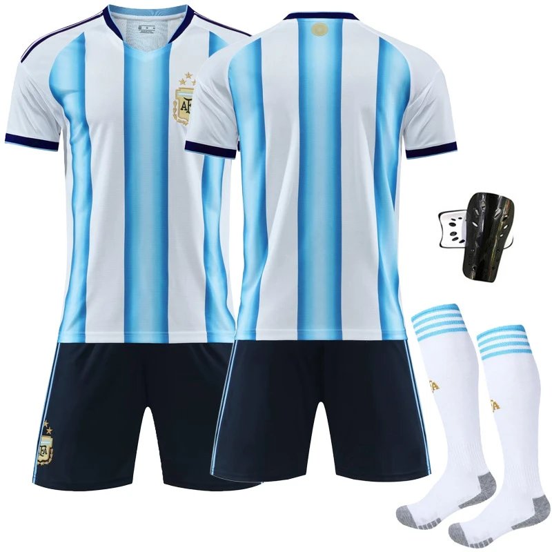 Design Argentina National Team Lionel Messi #10 Home Kit Blue and White Striped Jersey Set Jersey - 4