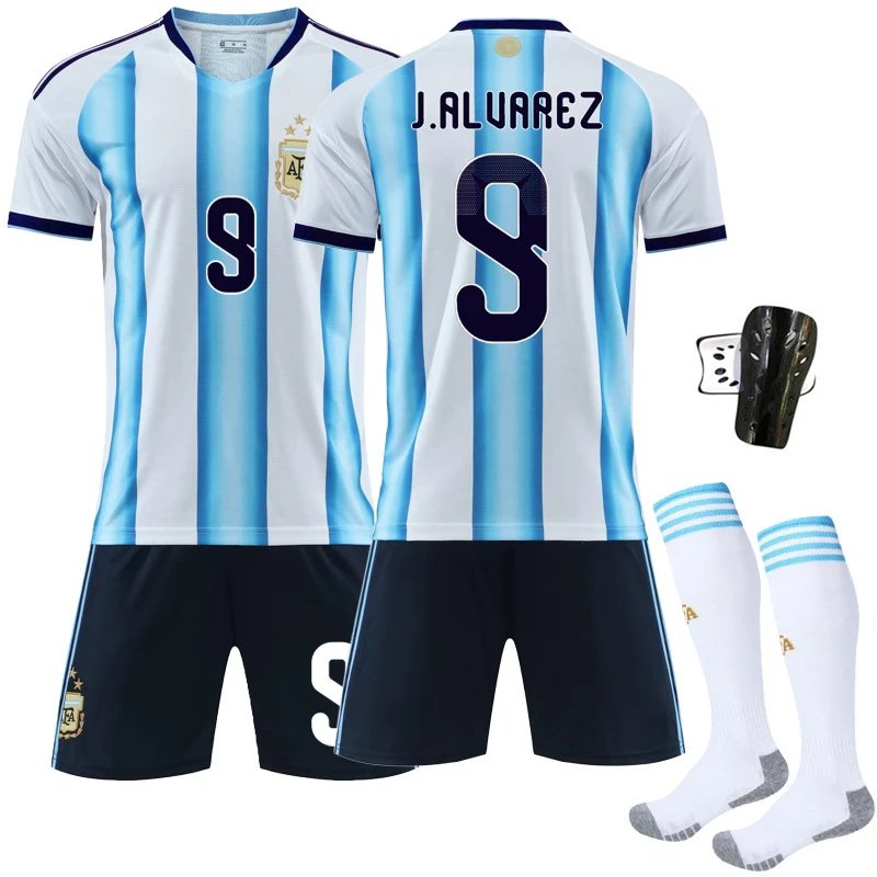 Design Argentina National Team Lionel Messi #10 Home Kit Blue and White Striped Jersey Set Jersey - 6