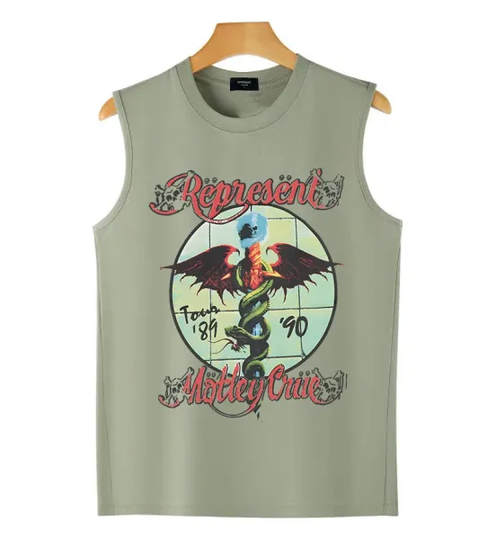 Represent x Motley Crüe Tour '89-'90 Sleeveless Tank Top Olive Green Vest Top - 1