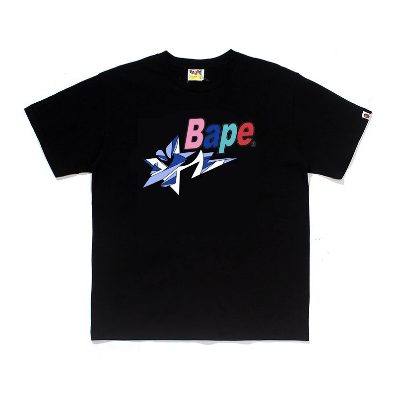 A BATHING APE T-Shirts Short-Sleeve Head Logo Graphic — D767 black