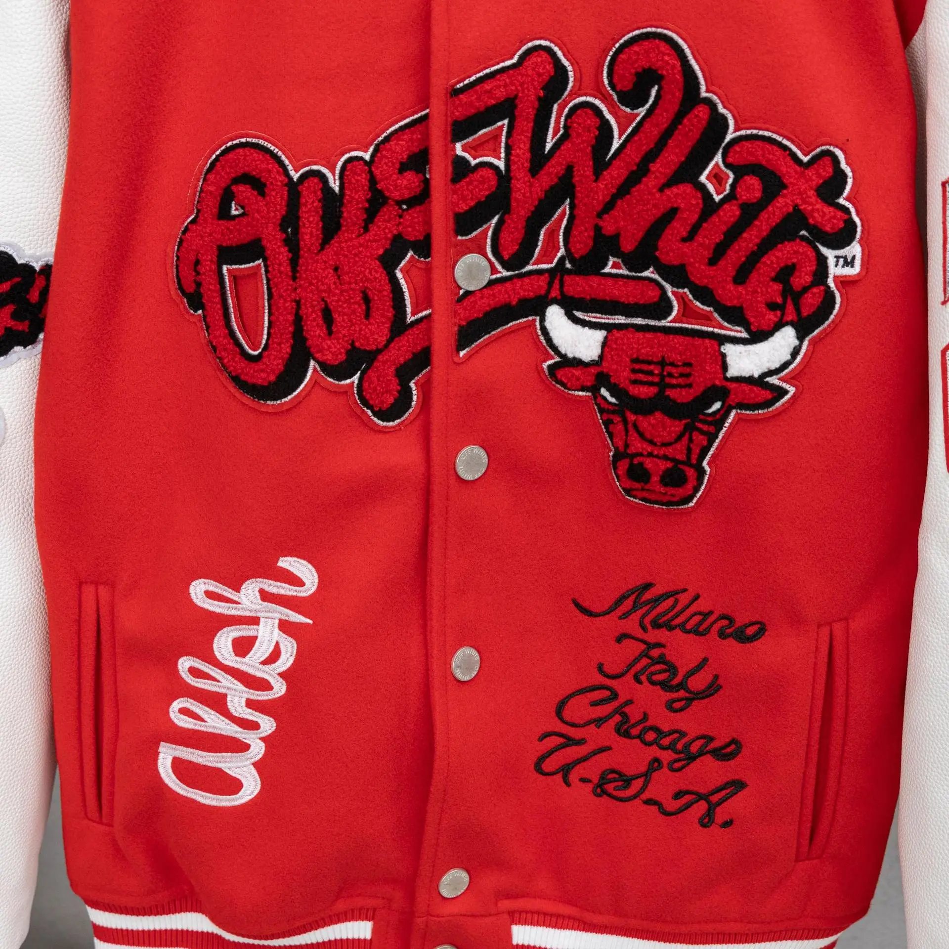 Off-White x Pitbull Varsity Jacket Red Outerwear - 45