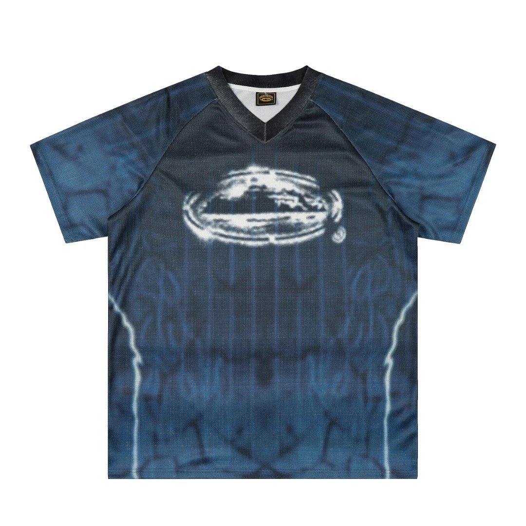 Design Abstract Oceanic V-Neck Jersey Blue - 23