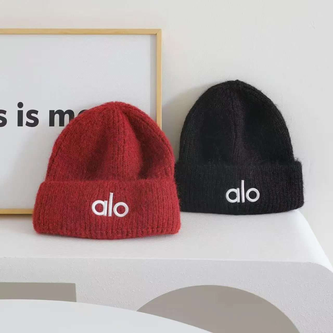 Alo Beanie Red Knit Hat - 6