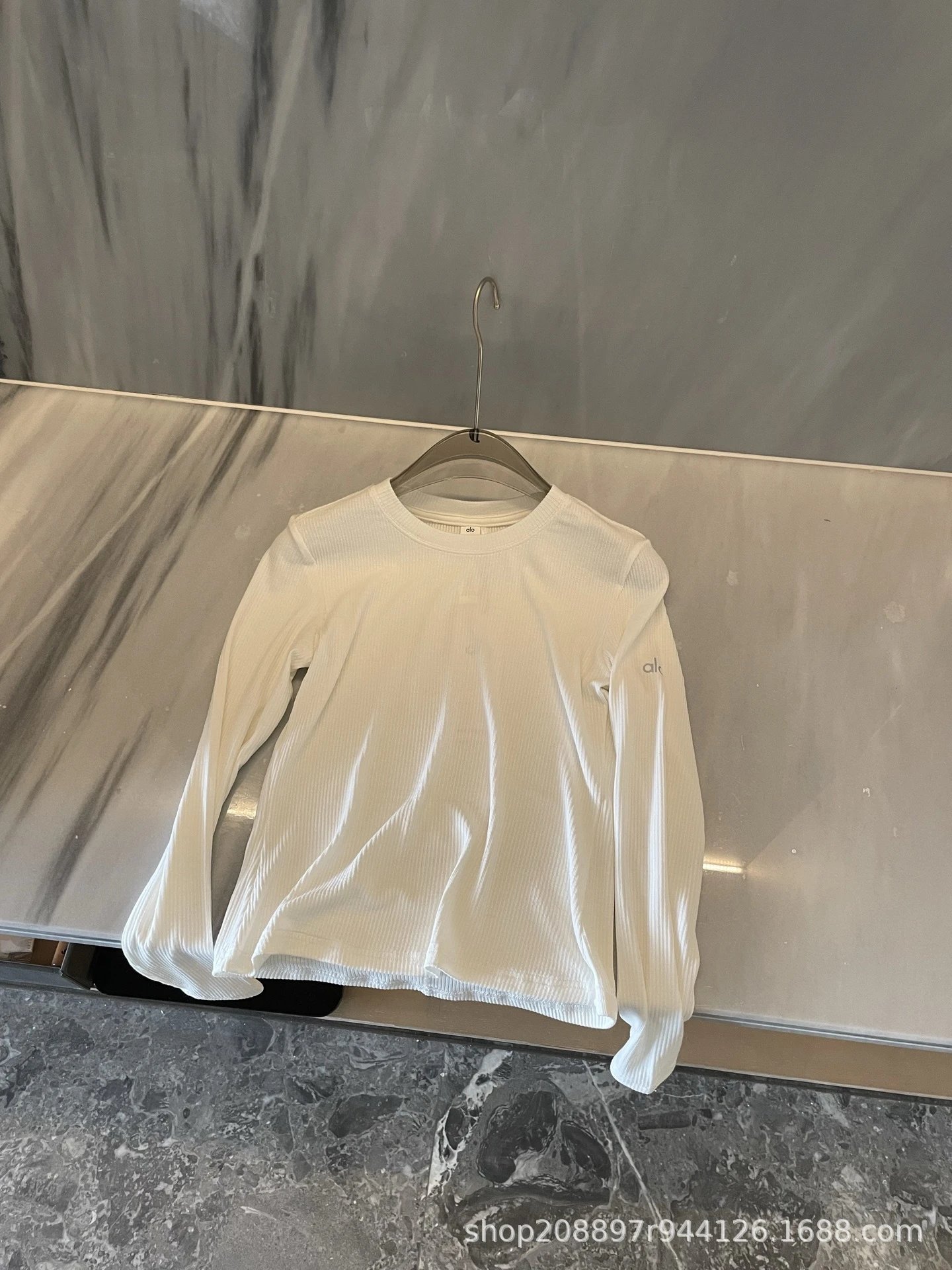Alo Ribbed Long Sleeve Base Layer White Top - 6