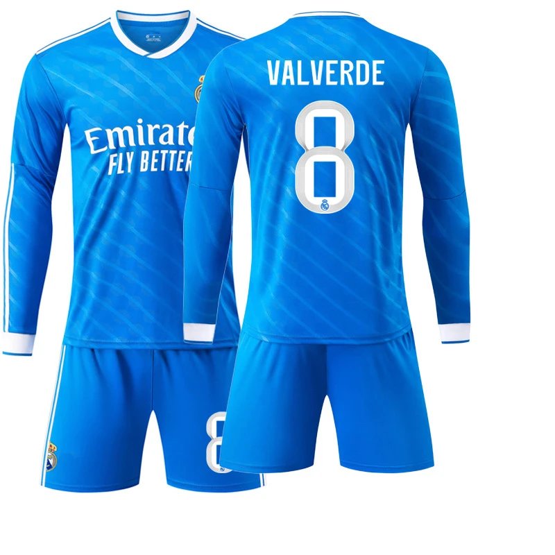 Real Madrid Valverde #8 Blue Away Kit Jersey Set - 8