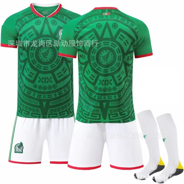 Design Mexico National Team 2022 Home Kit Green White Red Jersey Set Sets - 1